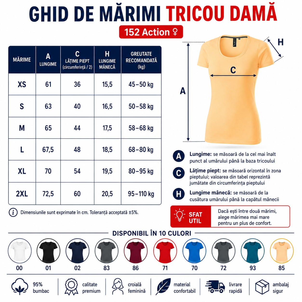 Detalii tricou damă elastic cu guler rotund, cusături laterale și material confortabil